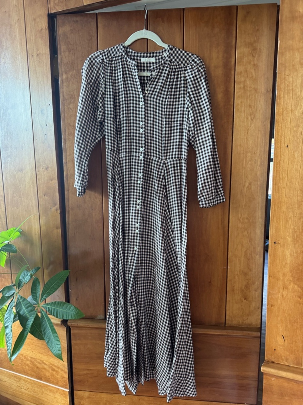 Doen Black and White Gingham Maxi Shirt Dress